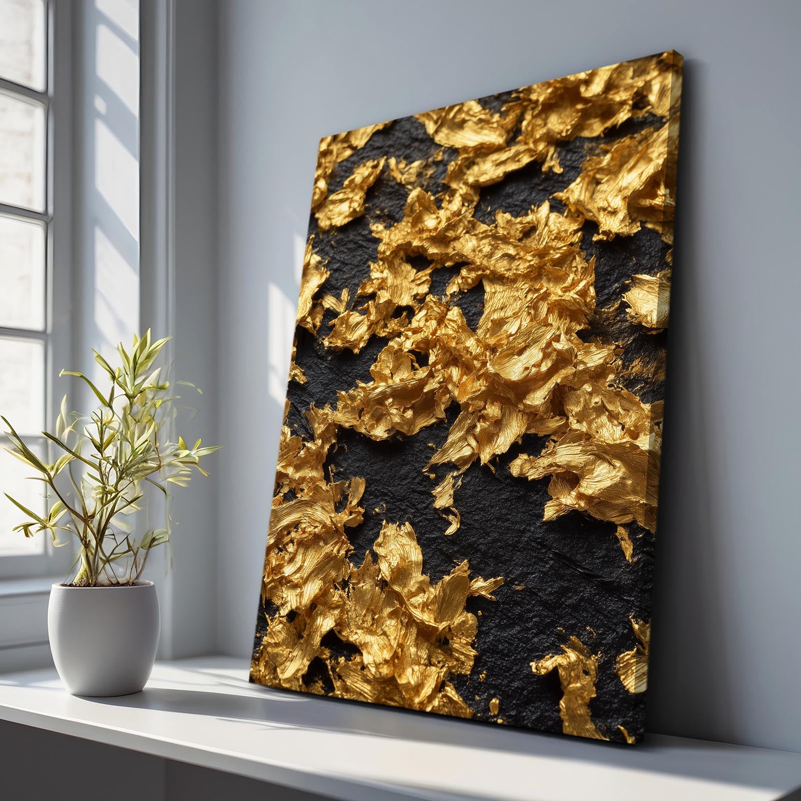 Gold Leaf Texture Wall Decor – styled in a furnished interior