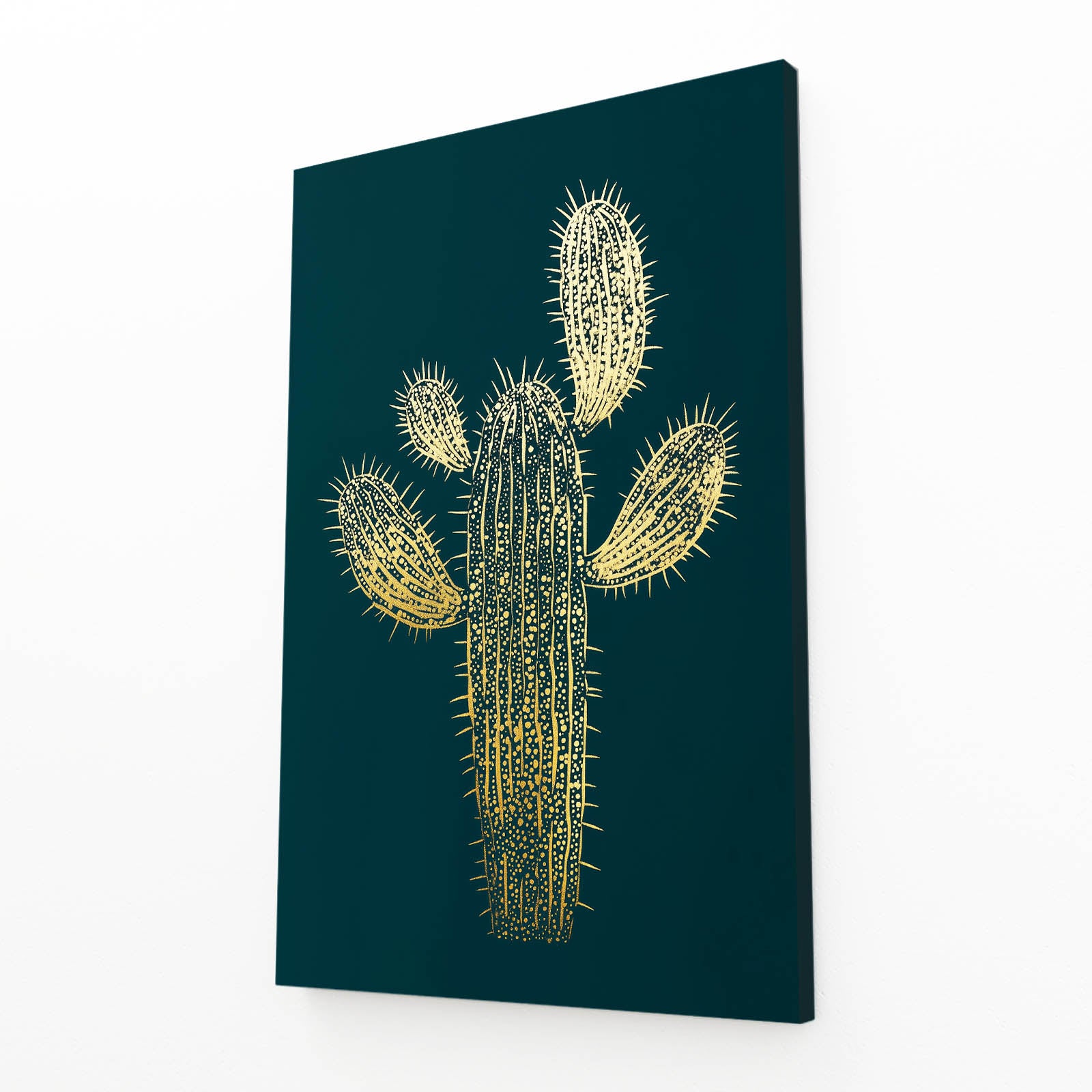 Gold Line Silhouette Cactus Canvas – angled canvas view on white background