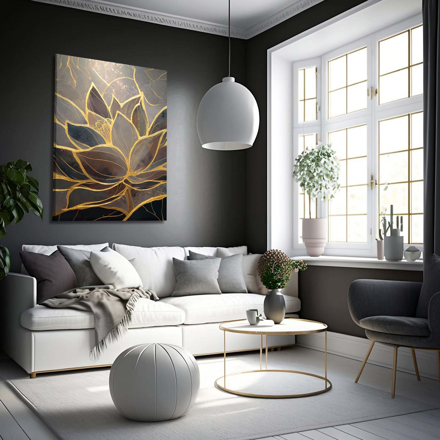 Gold Lotus Marble Wall Decor – styled in a furnished interior