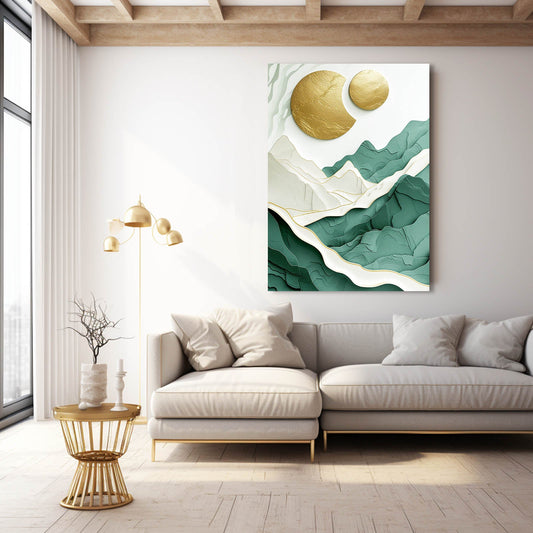 Gold Moon Boho Art — abstract canvas print in green tones, view 3