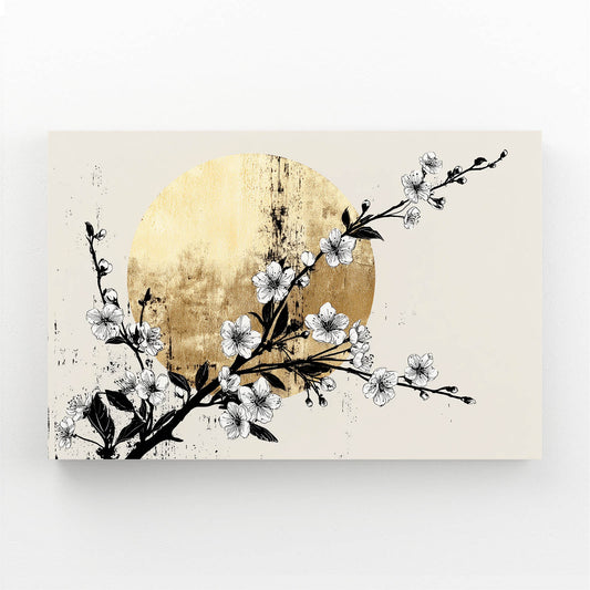 Gold Moon Branch Cherry Blossom Wall Art – gold moon branch cherry blossom canvas print