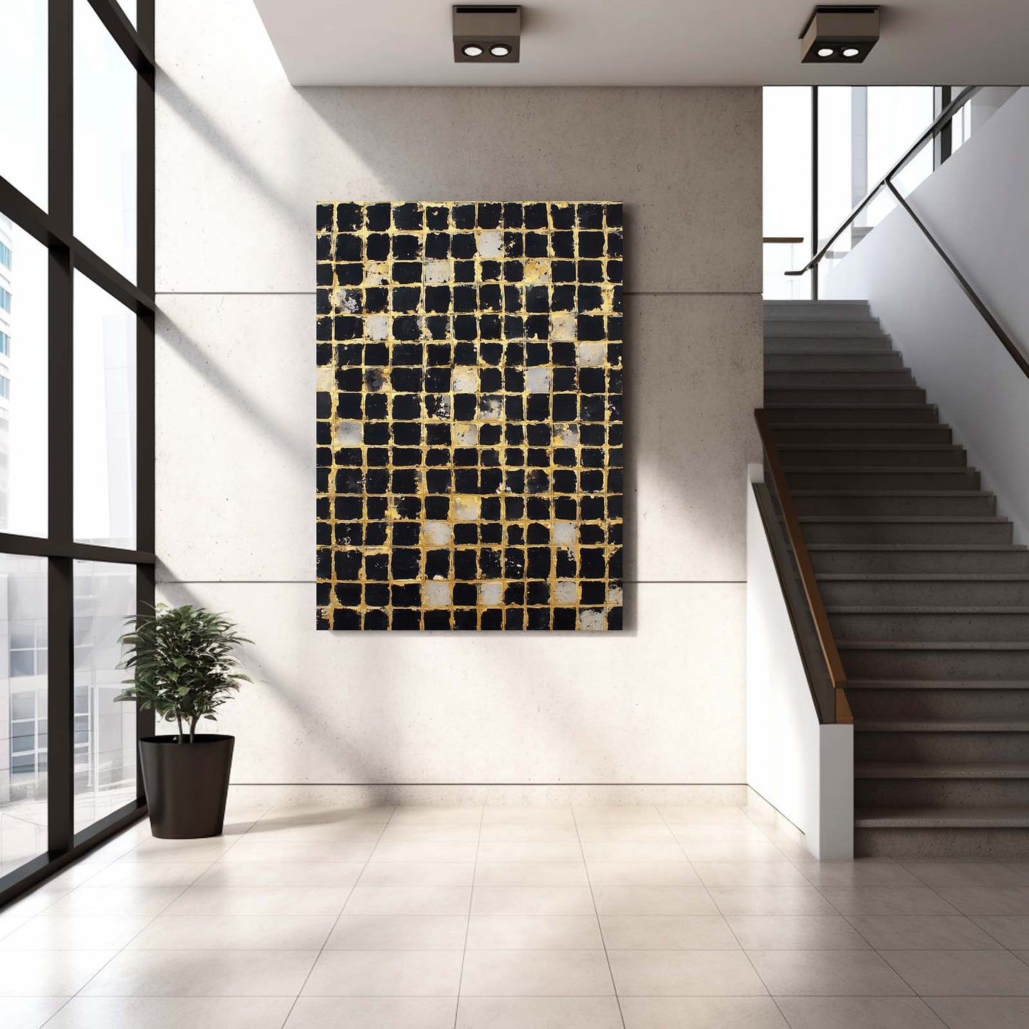 Gold Mosaic Grid Prints – styled in a furnished interior