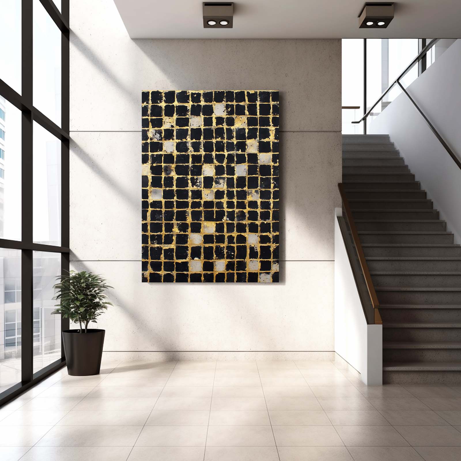 Gold Mosaic Grid Prints – styled in a furnished interior