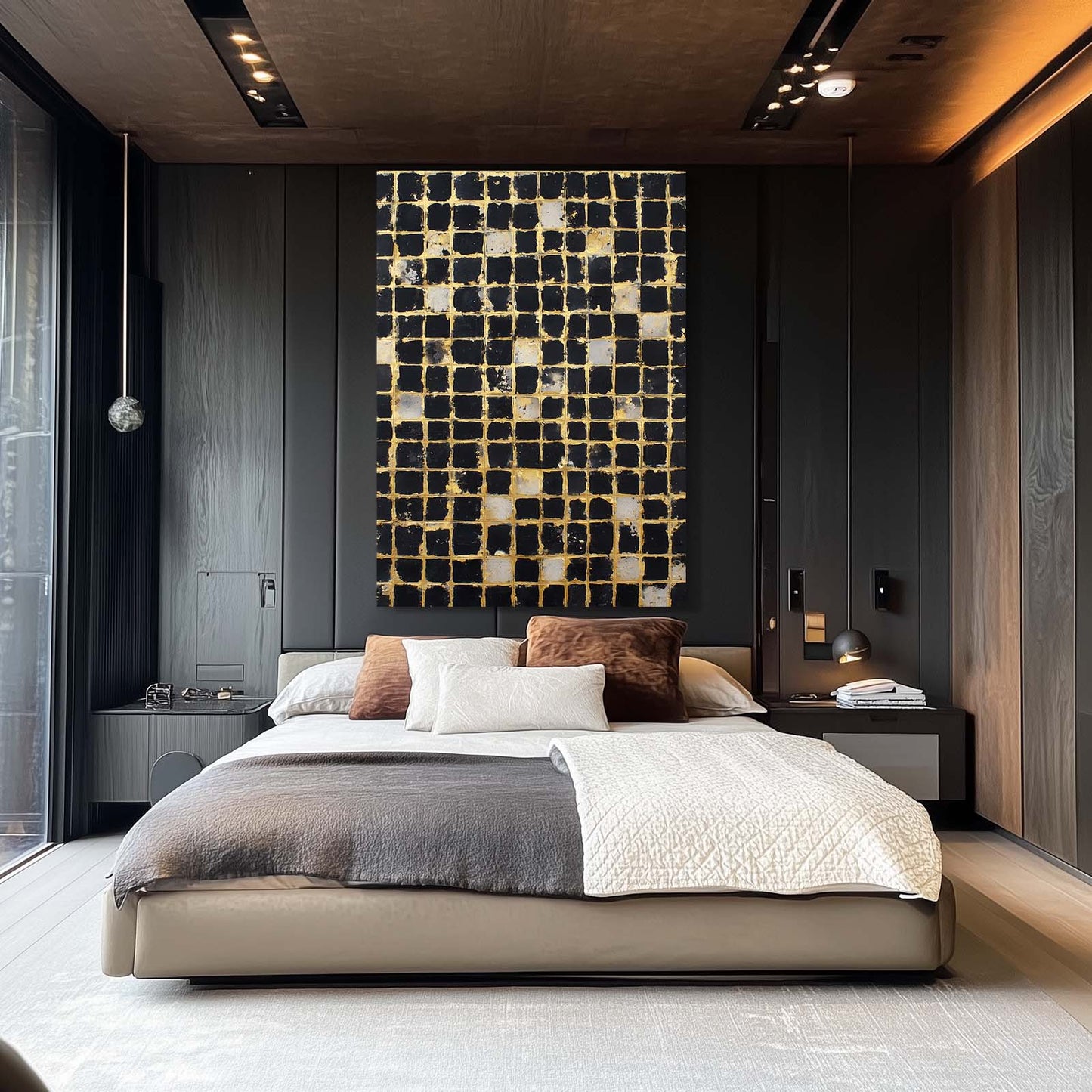 Gold Mosaic Grid Prints – styled in a furnished interior