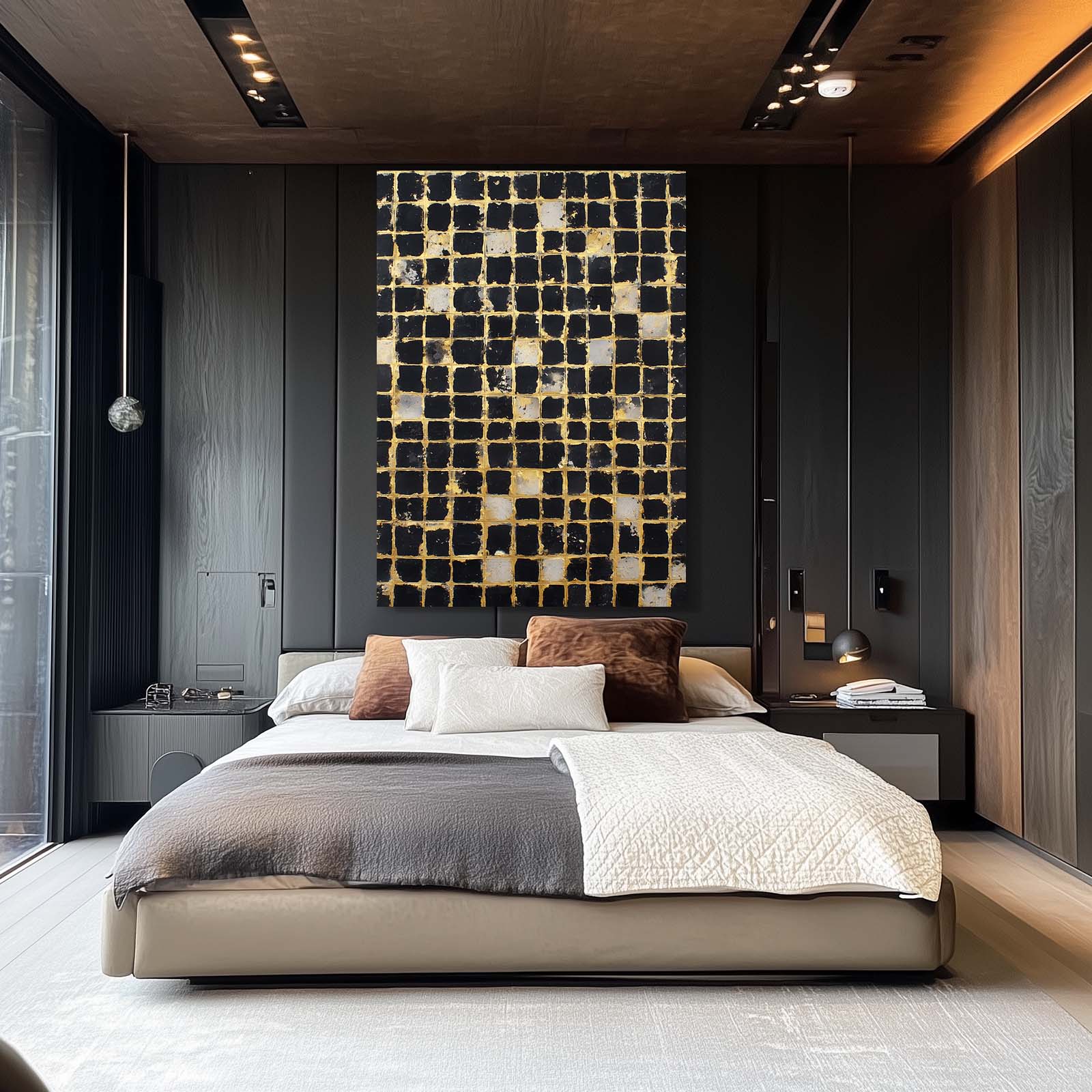 Gold Mosaic Grid Prints – styled in a furnished interior