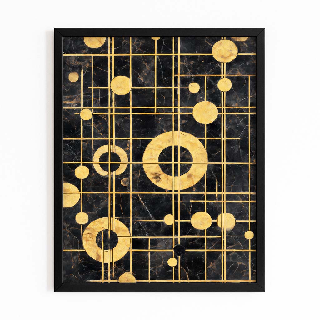 Gold Orbit Grid Wall Decor – with Premium Black frame on white background