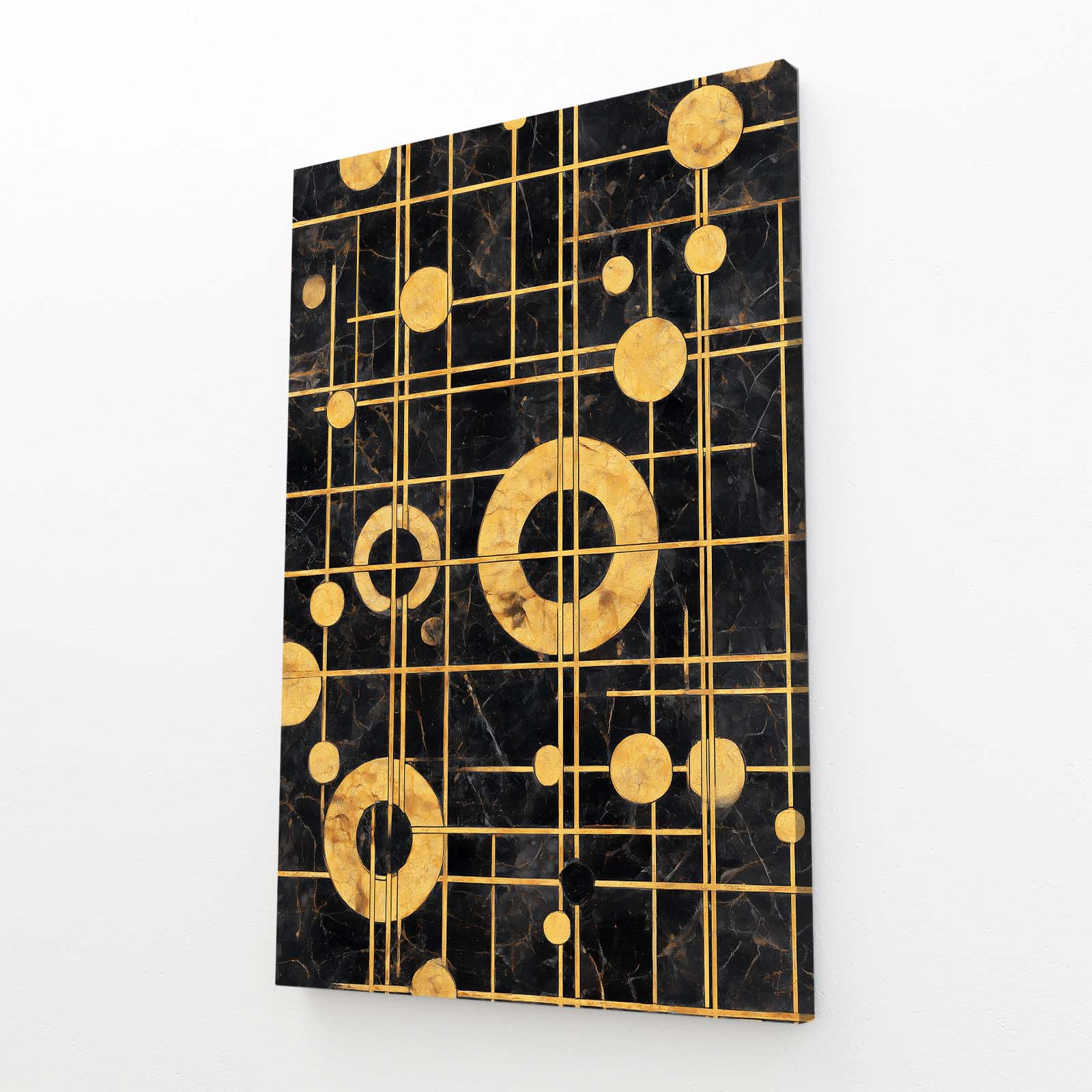 Gold Orbit Grid Wall Decor – angled canvas view on white background