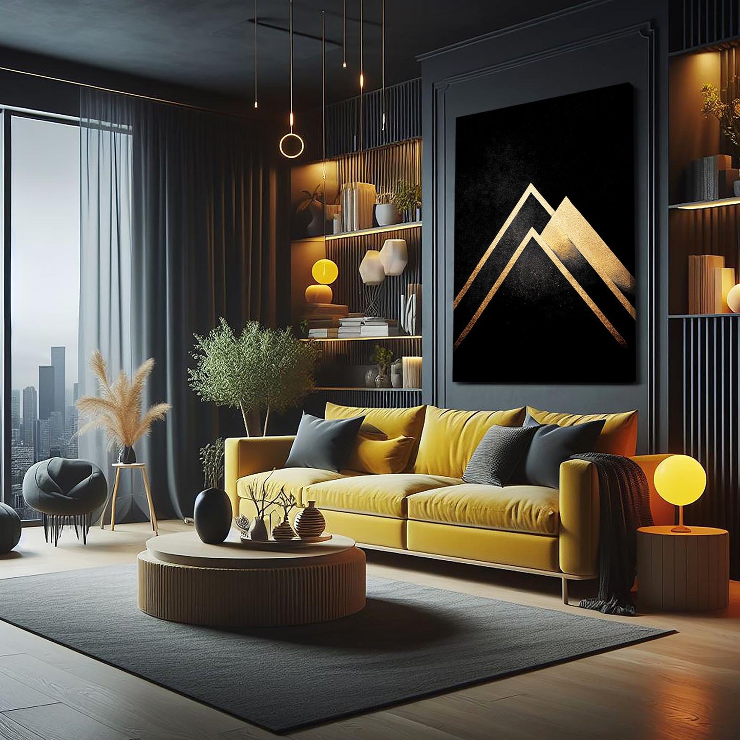 Gold Peak Triangles Prints – styled in a furnished interior
