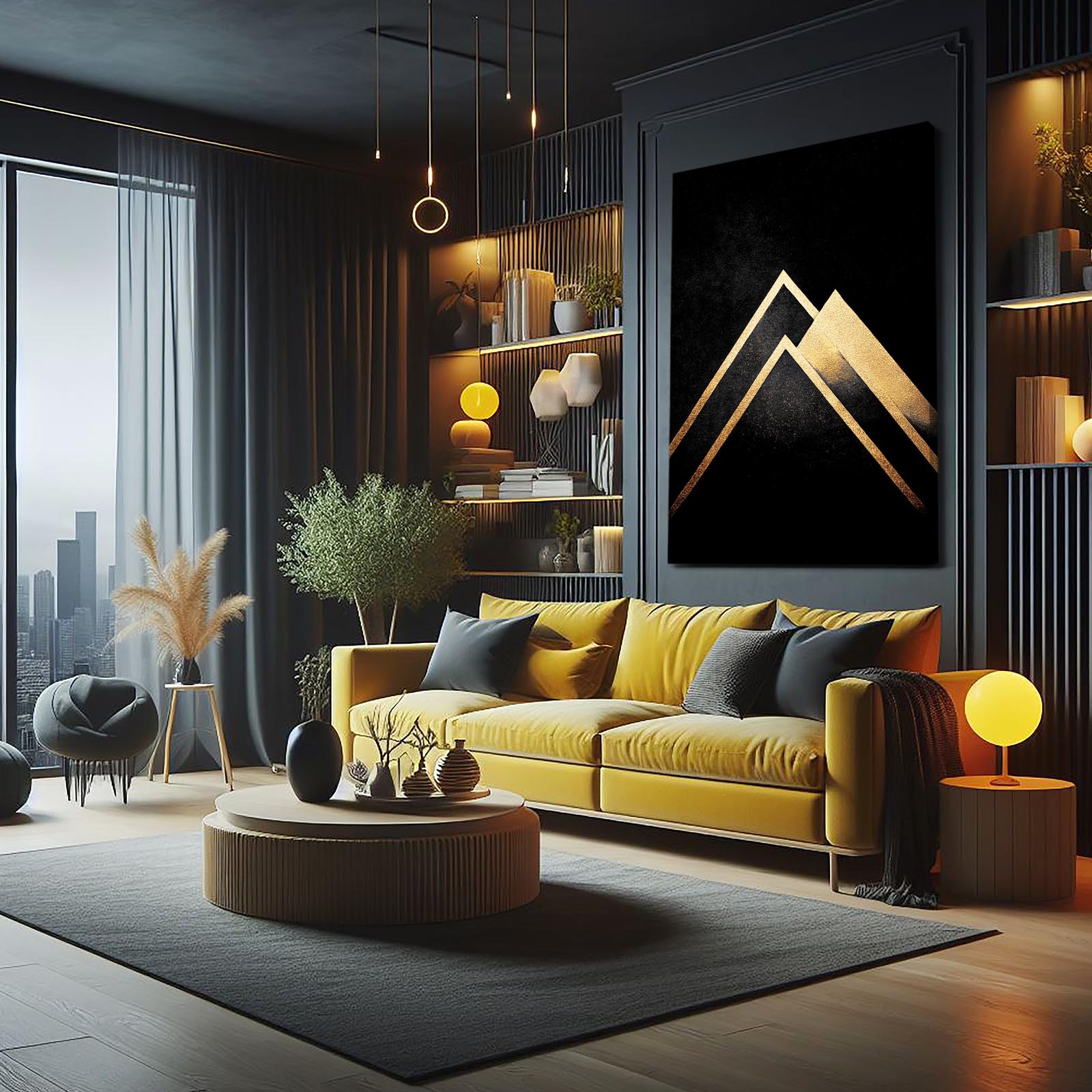 Gold Peak Triangles Prints – styled in a furnished interior