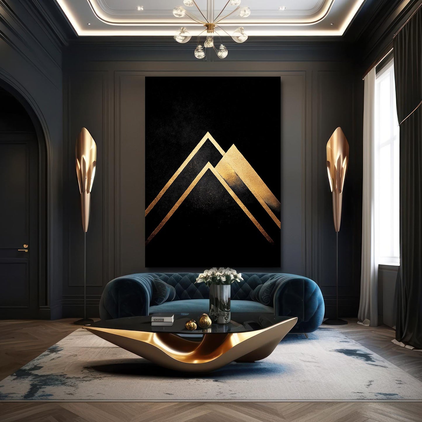 Gold Peak Triangles Prints – styled in a furnished interior