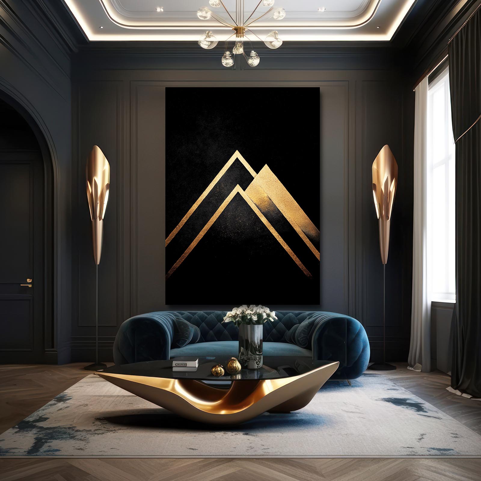 Gold Peak Triangles Prints – styled in a furnished interior