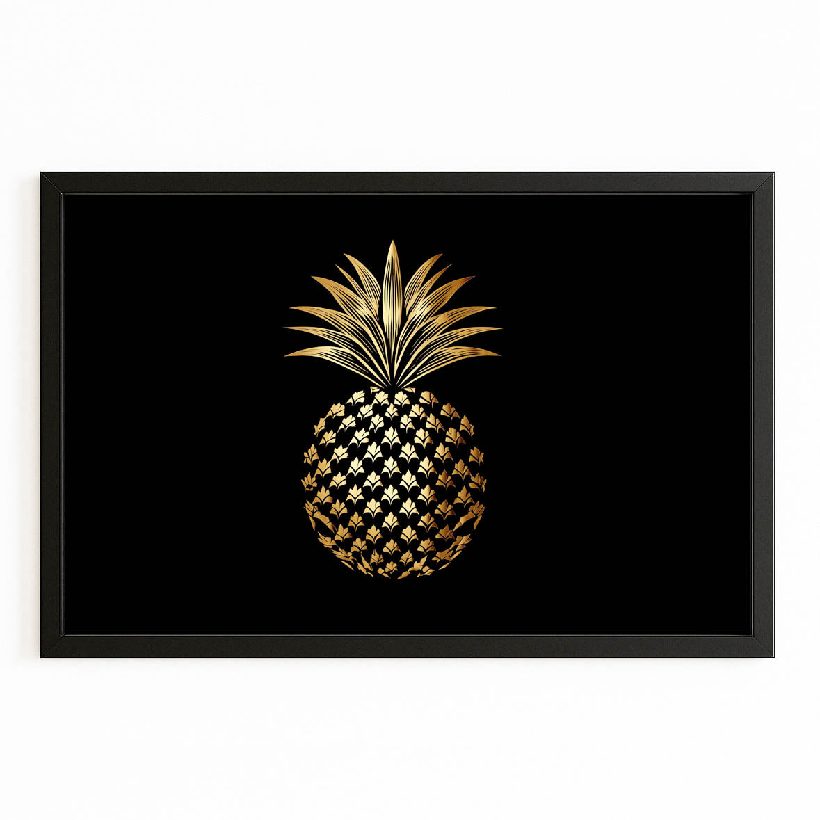 Gold Pineapple Black Fruit Art – with Premium Black frame on white background
