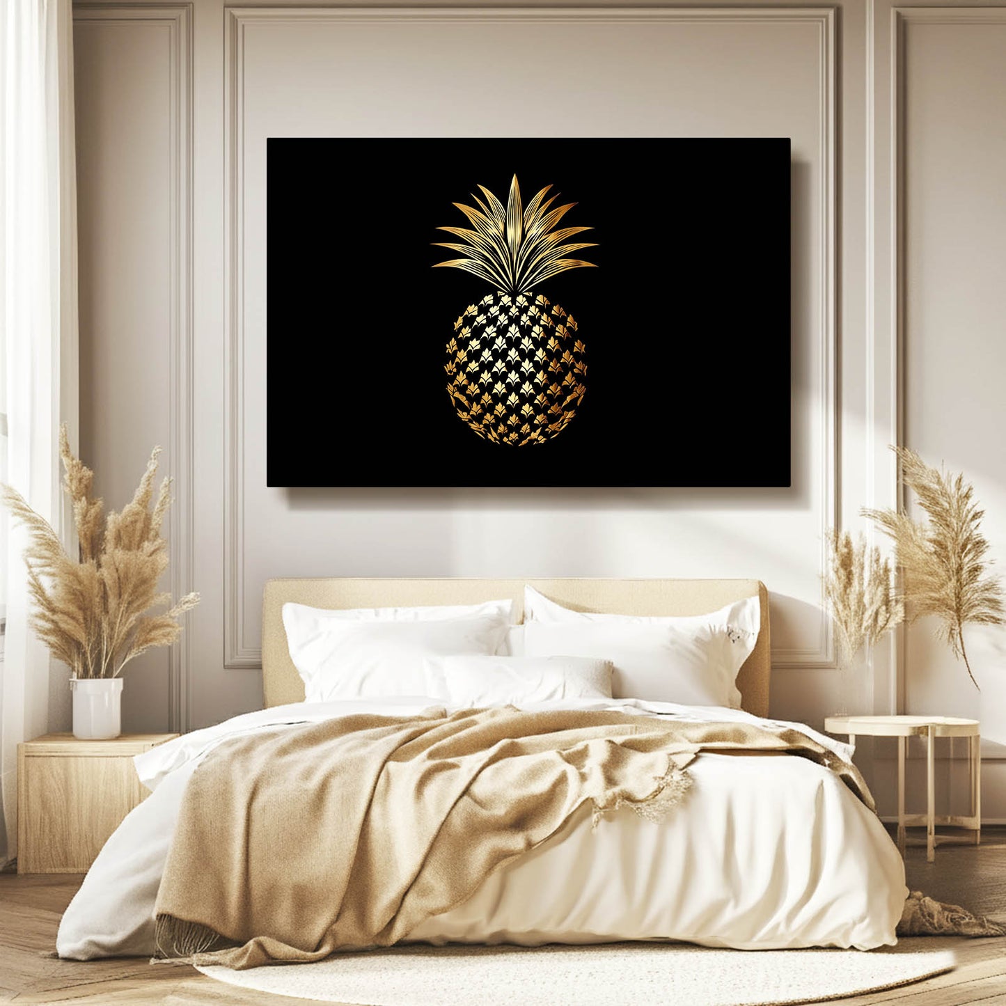 Gold Pineapple Black Fruit Art – styled in a furnished interior