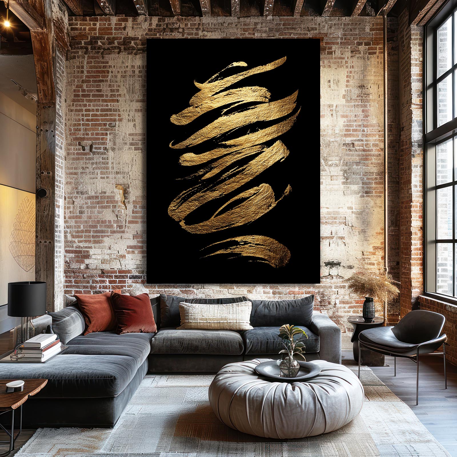 Gold Ribbon Strokes Wall Art – styled in a furnished interior
