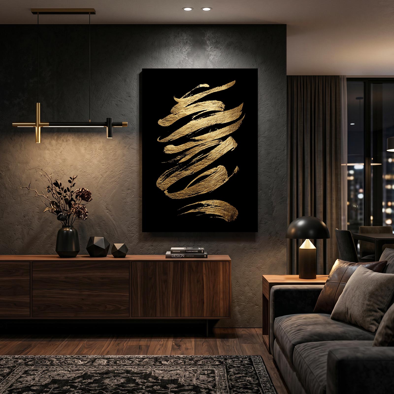 Gold Ribbon Strokes Wall Art – styled in a furnished interior