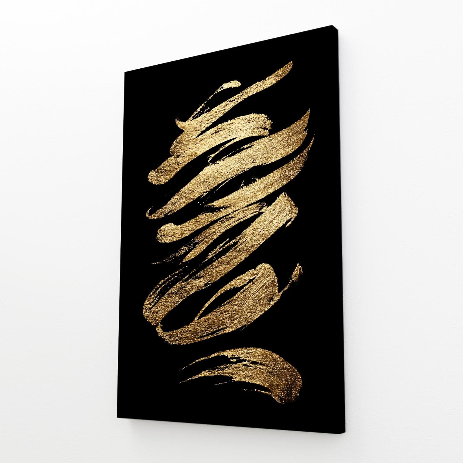 Gold Ribbon Strokes Wall Art – angled canvas view on white background