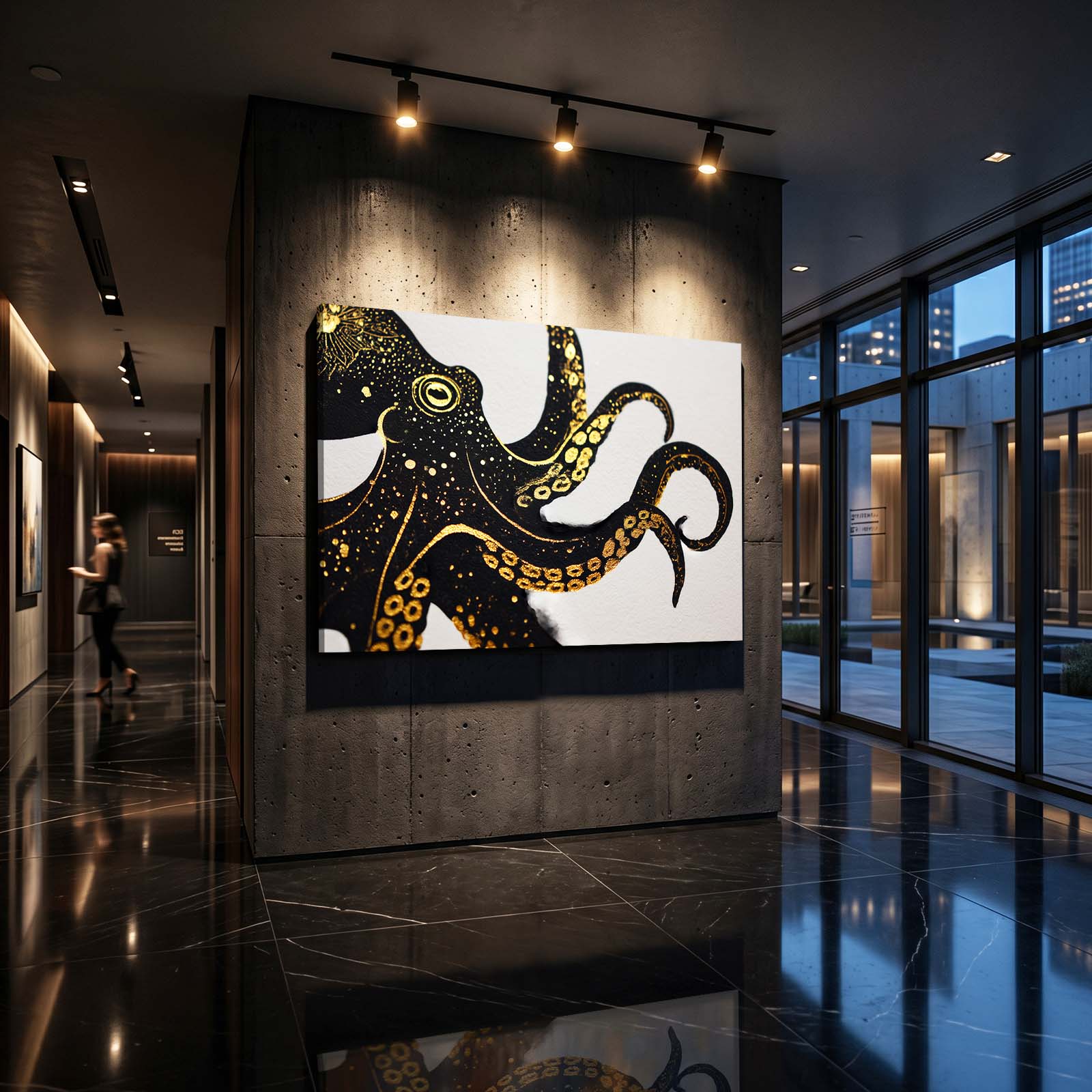 Gold Speckle Curl Octopus Wall Decor – styled in a furnished interior