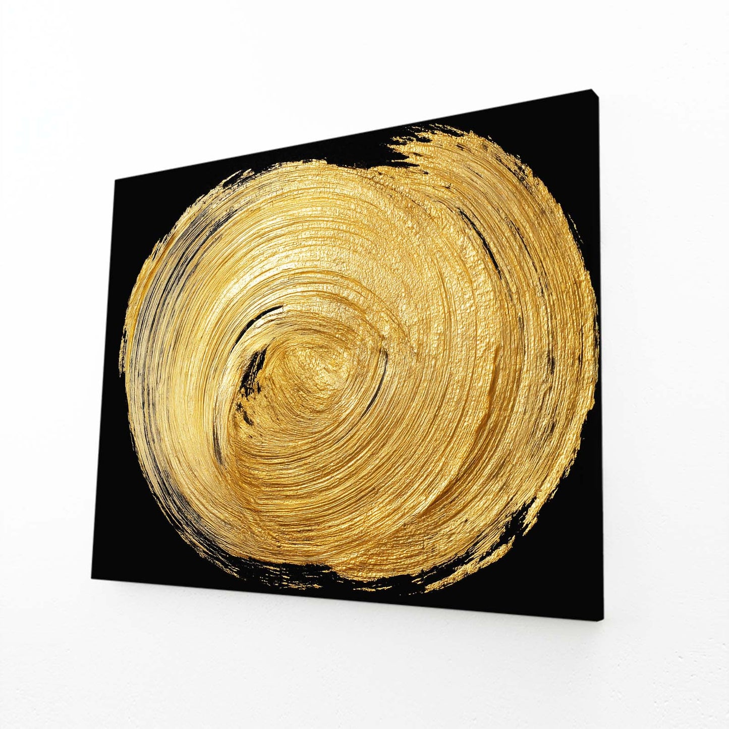 Gold Spiral Disc Canvas – angled canvas view on white background
