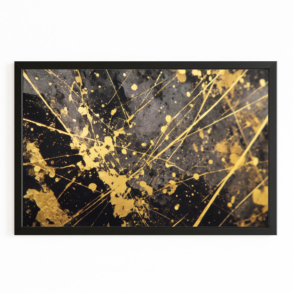 Gold Splatter Web Canvas – with Premium Black frame on white background
