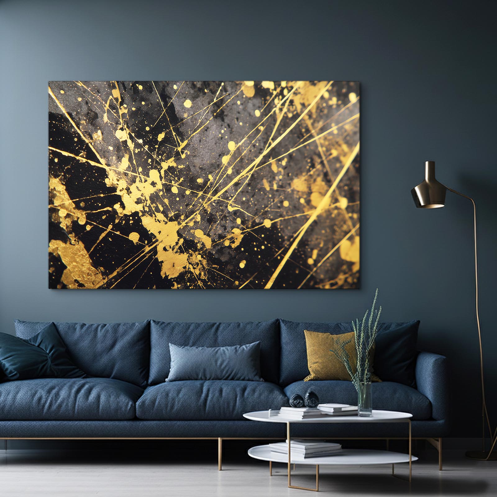 Gold Splatter Web Canvas – styled in a furnished interior