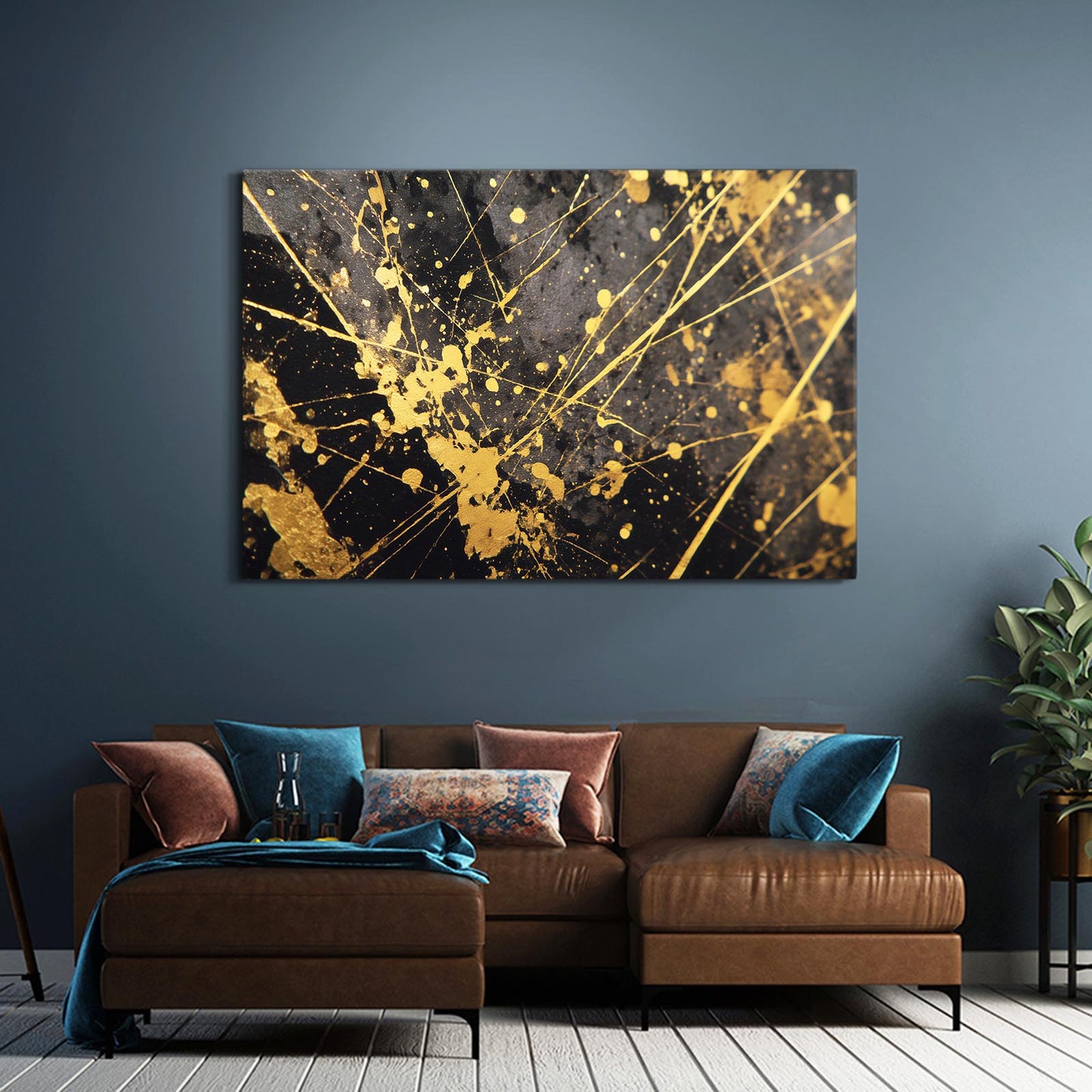 Gold Splatter Web Canvas – styled in a furnished interior