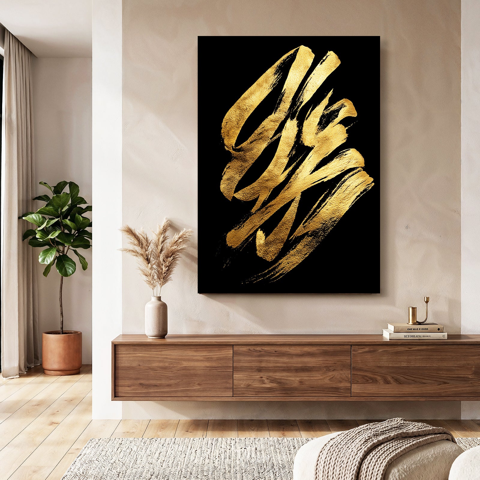 Gold Stroke Script Prints – styled in a furnished interior