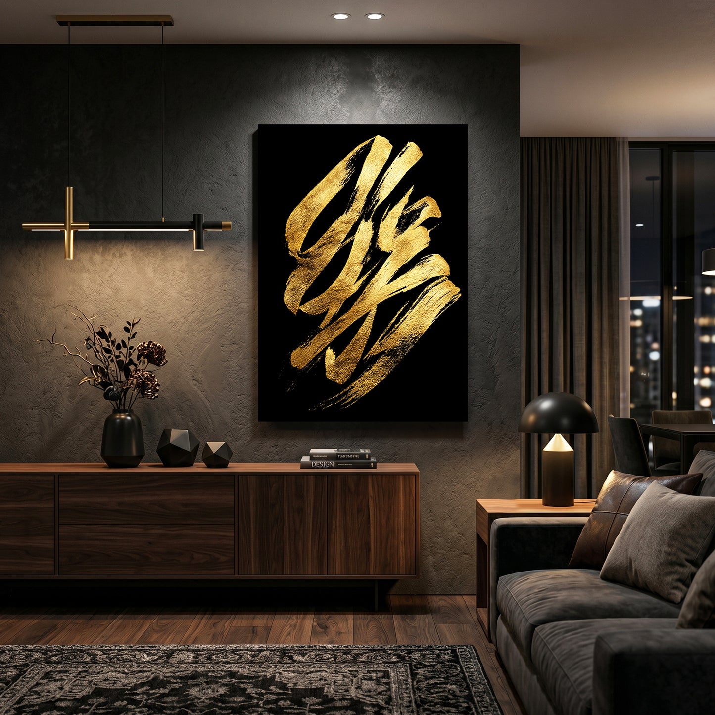 Gold Stroke Script Prints – styled in a furnished interior