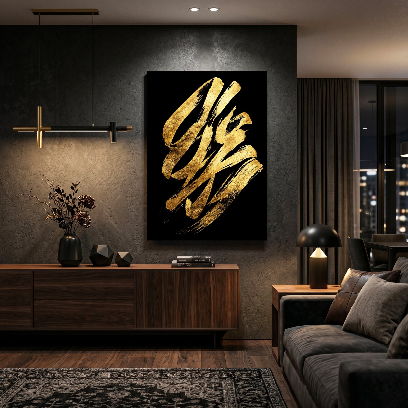 Gold Stroke Script Prints – styled in a furnished interior