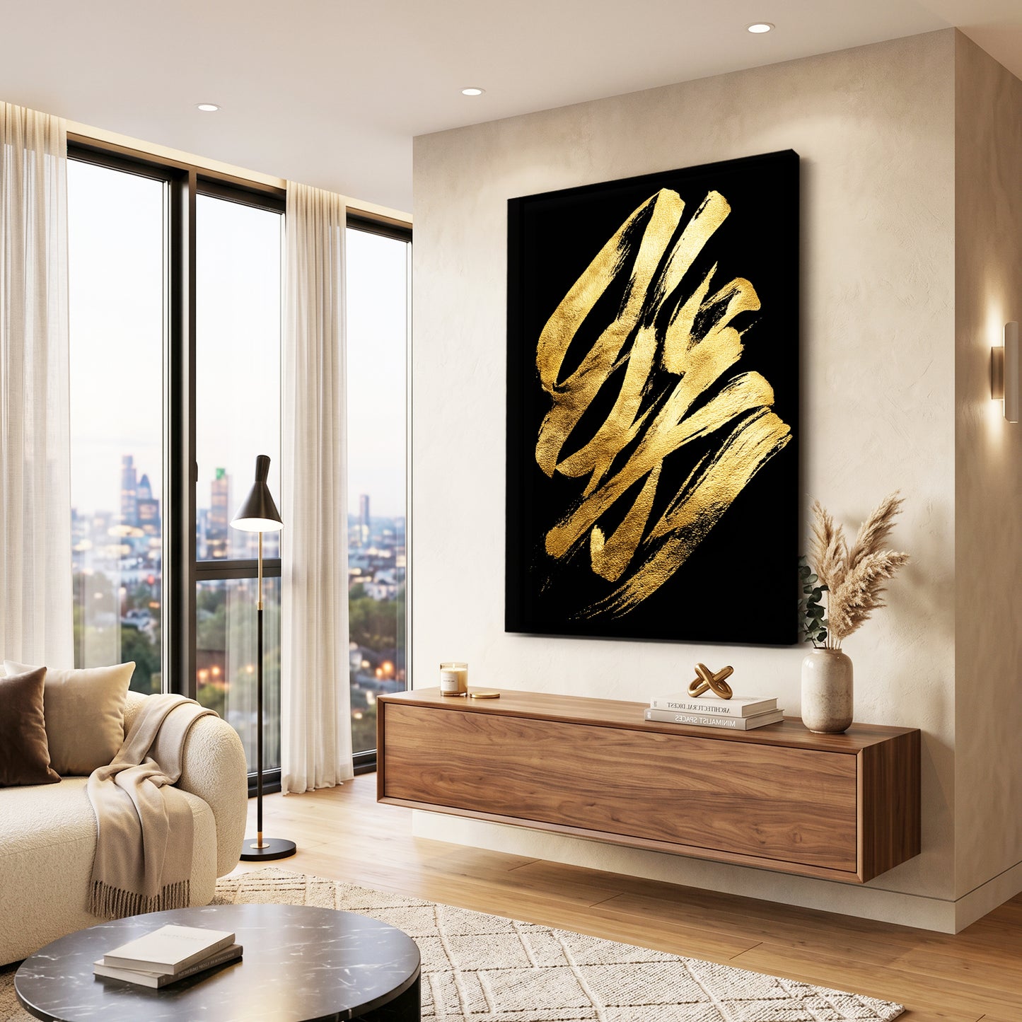 Gold Stroke Script Prints – styled in a furnished interior