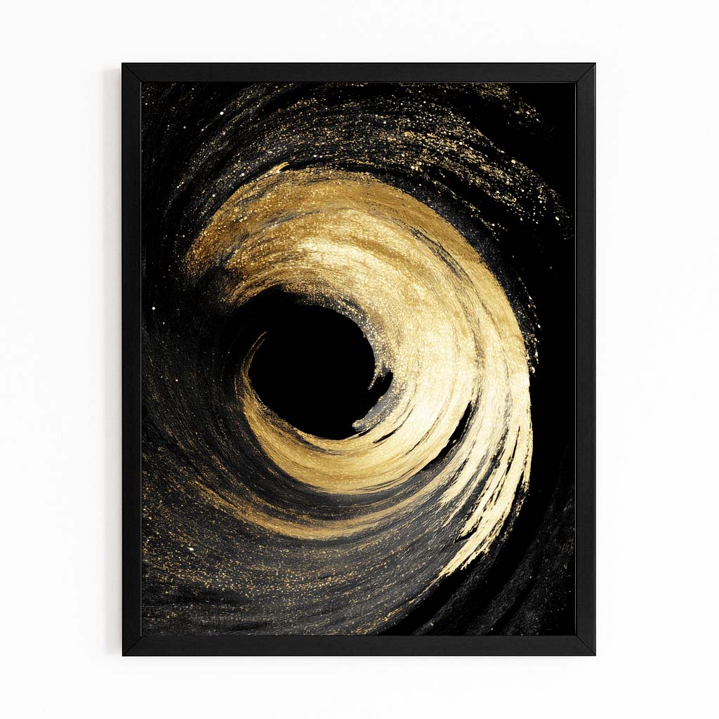 Gold Vortex Swirl Art – with Premium Black frame on white background