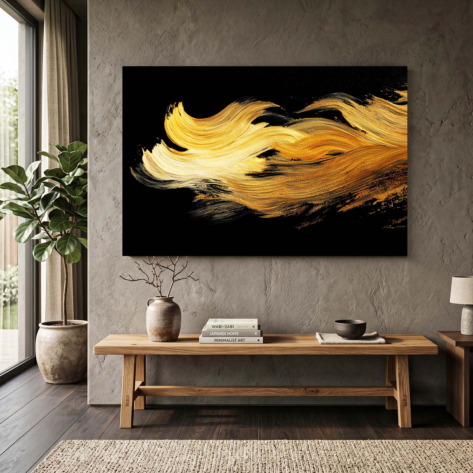 Gold Wave Sweep Prints – styled in a furnished interior
