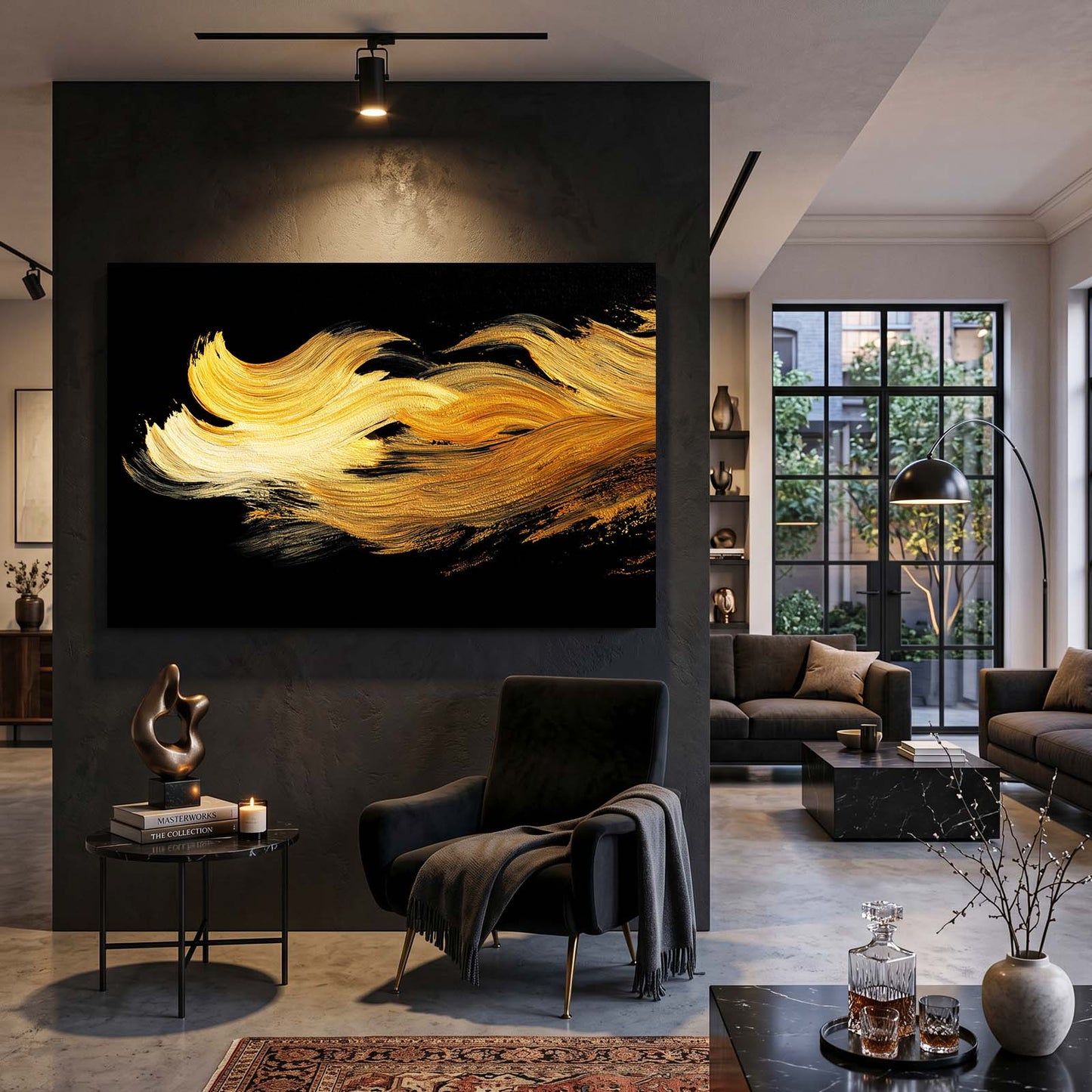 Gold Wave Sweep Prints – styled in a furnished interior