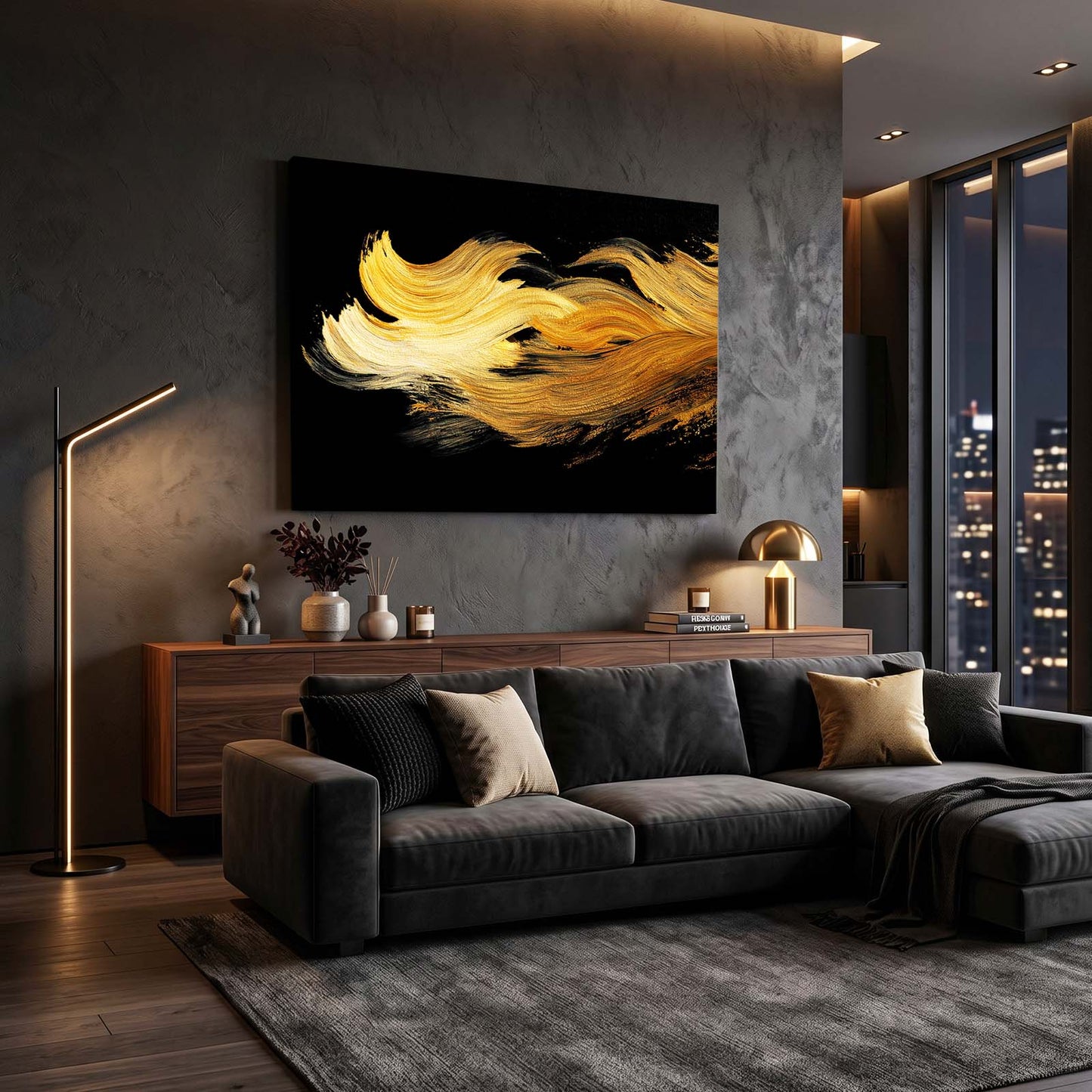 Gold Wave Sweep Prints – styled in a furnished interior