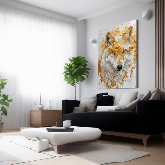 Gold Wolf Wall Art — nature canvas print in orange tones, view 3
