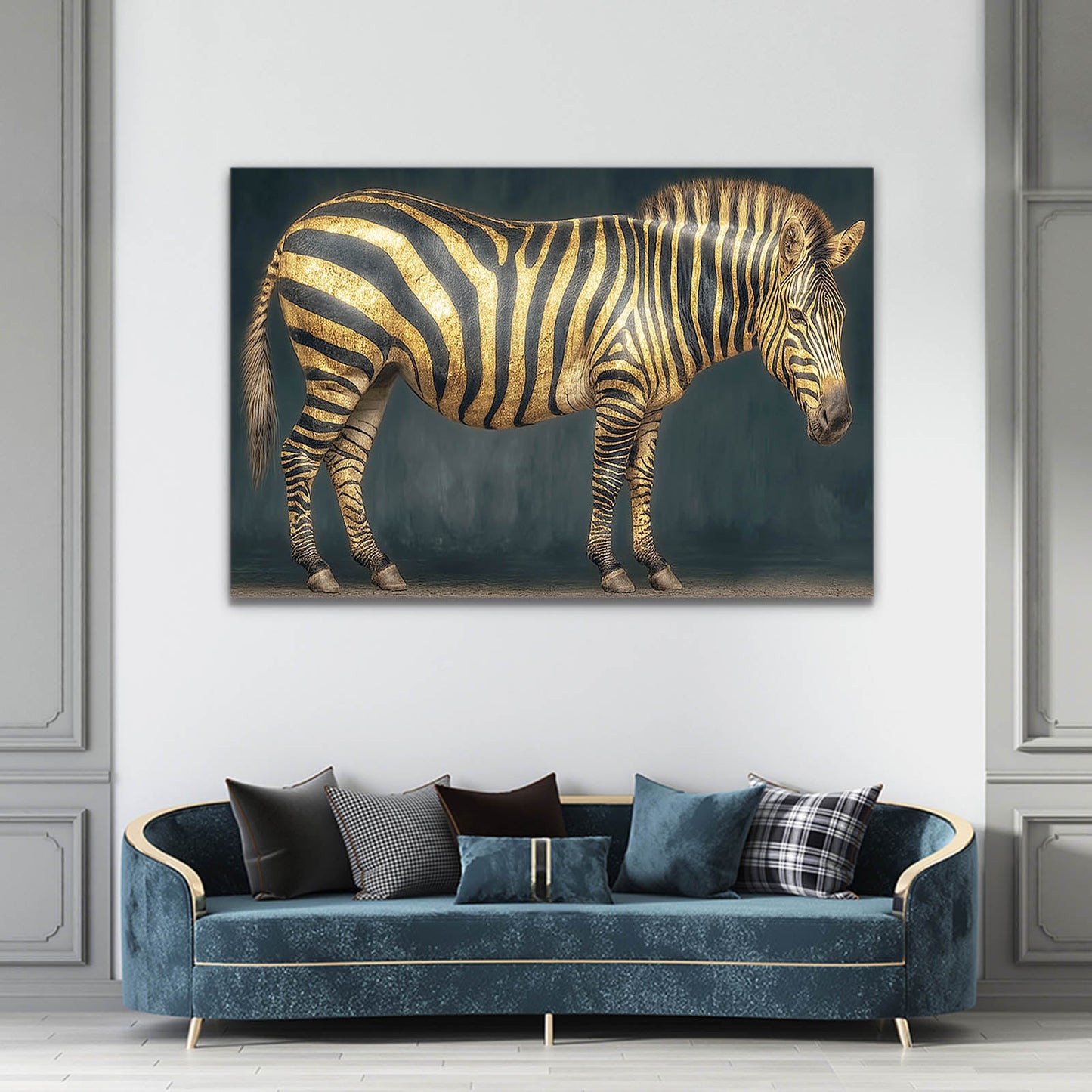 Gold Zebra Art – styled in a furnished interior