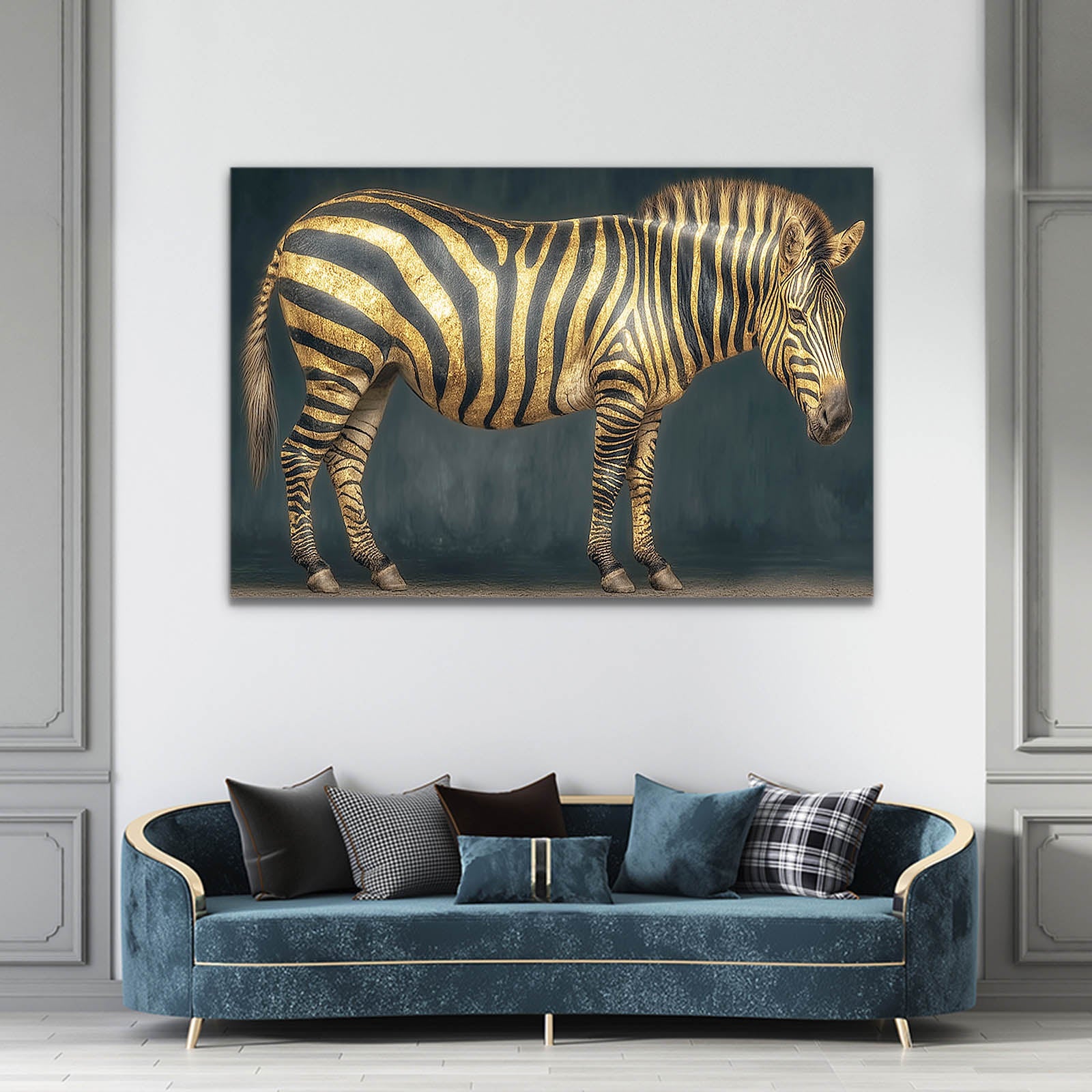 Gold Zebra Art – styled in a furnished interior