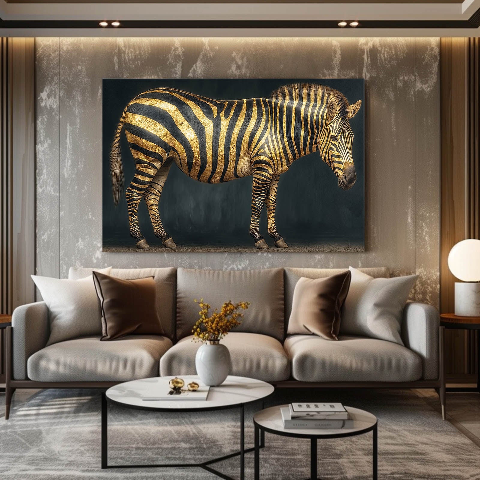 Gold Zebra Art – styled in a furnished interior