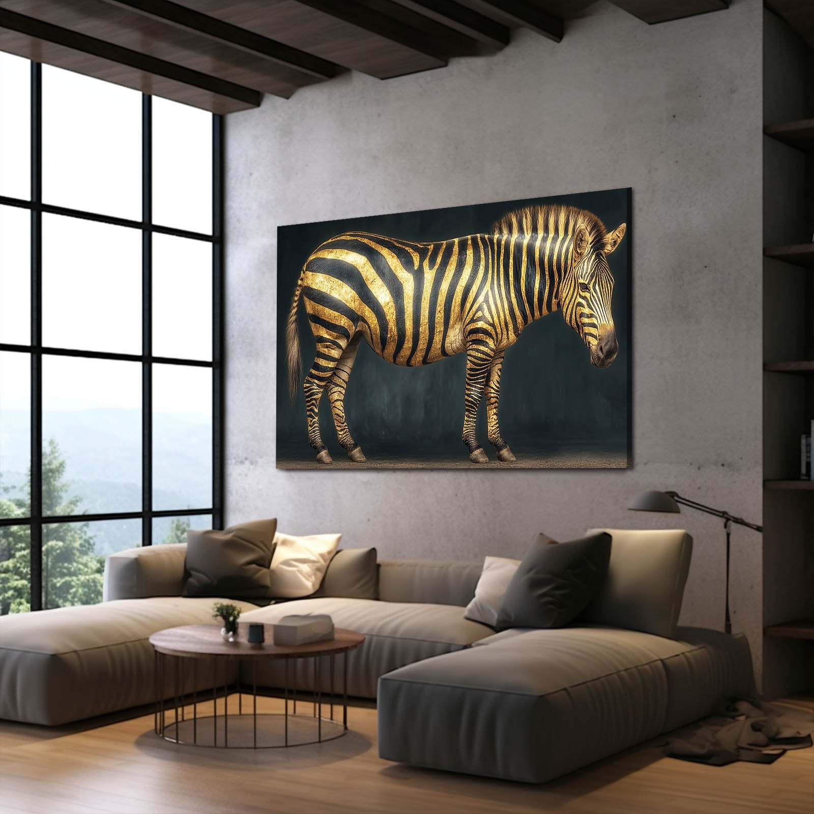 Gold Zebra Art – styled in a furnished interior