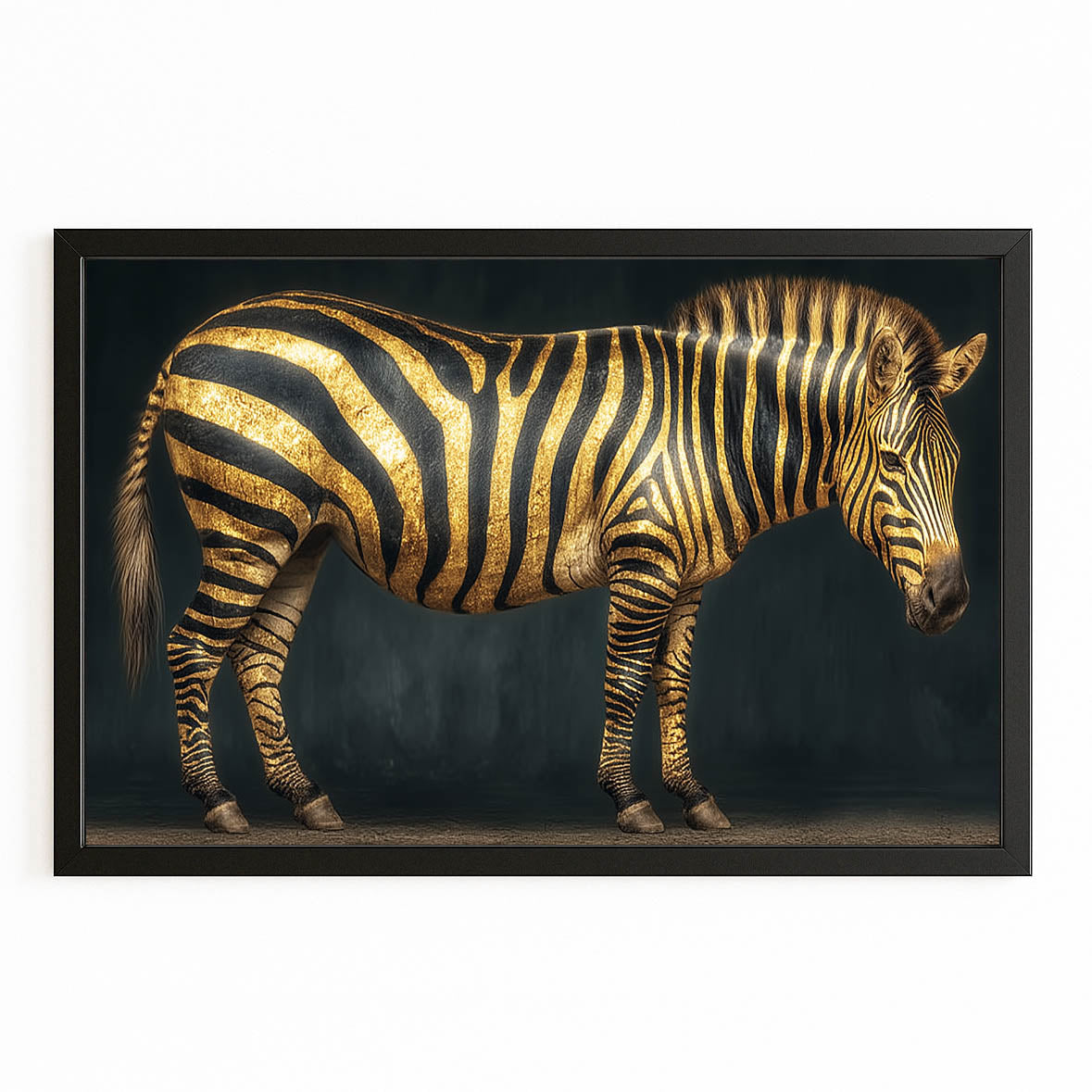 Gold Zebra Art – with Premium Black frame on white background
