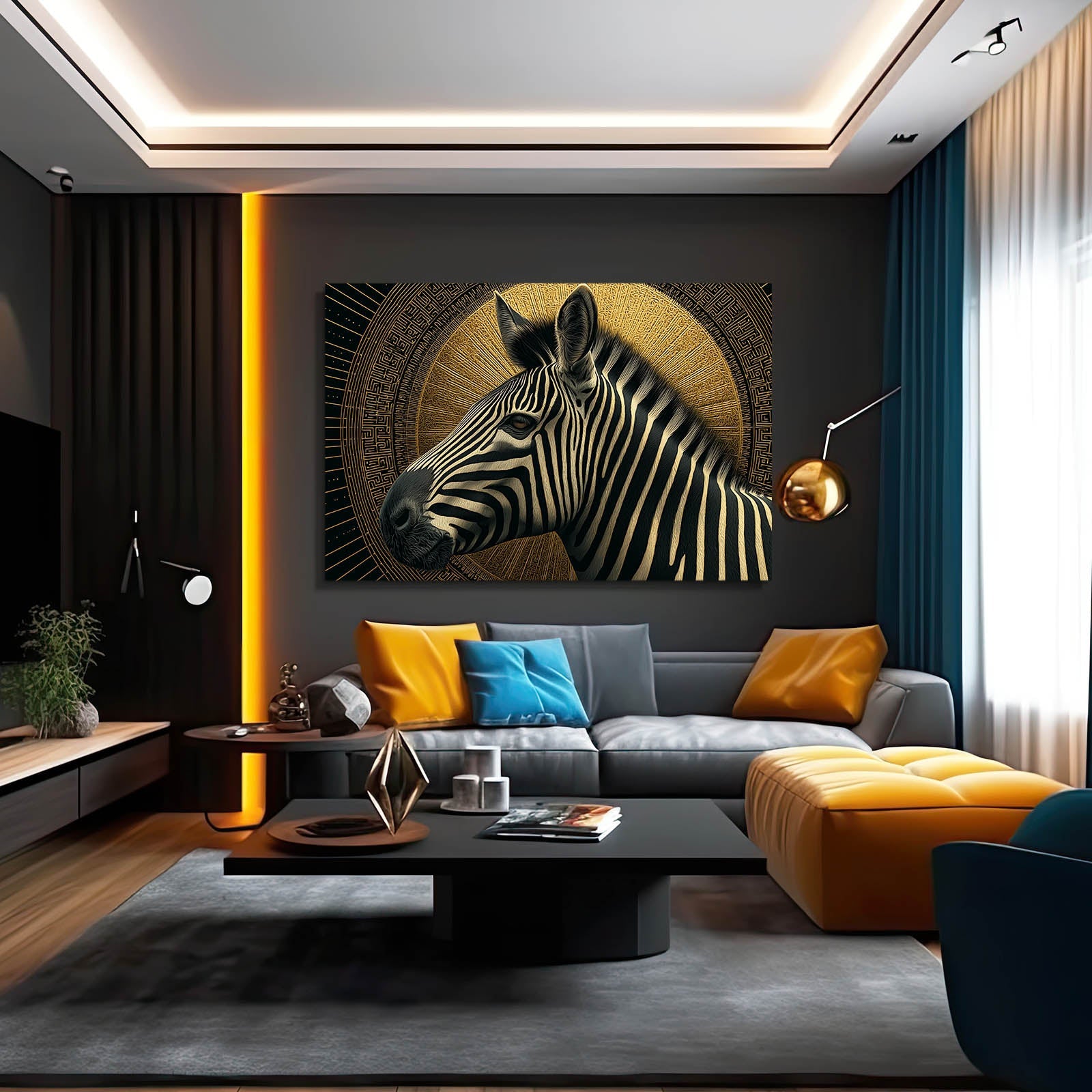 Gold Zebra Canvas Art – styled in a furnished interior