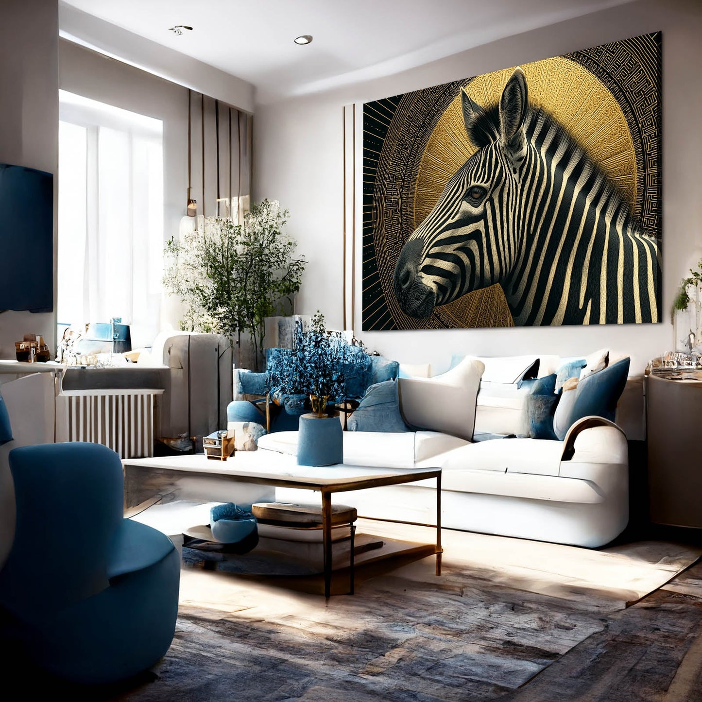 Gold Zebra Canvas Art – styled in a furnished interior