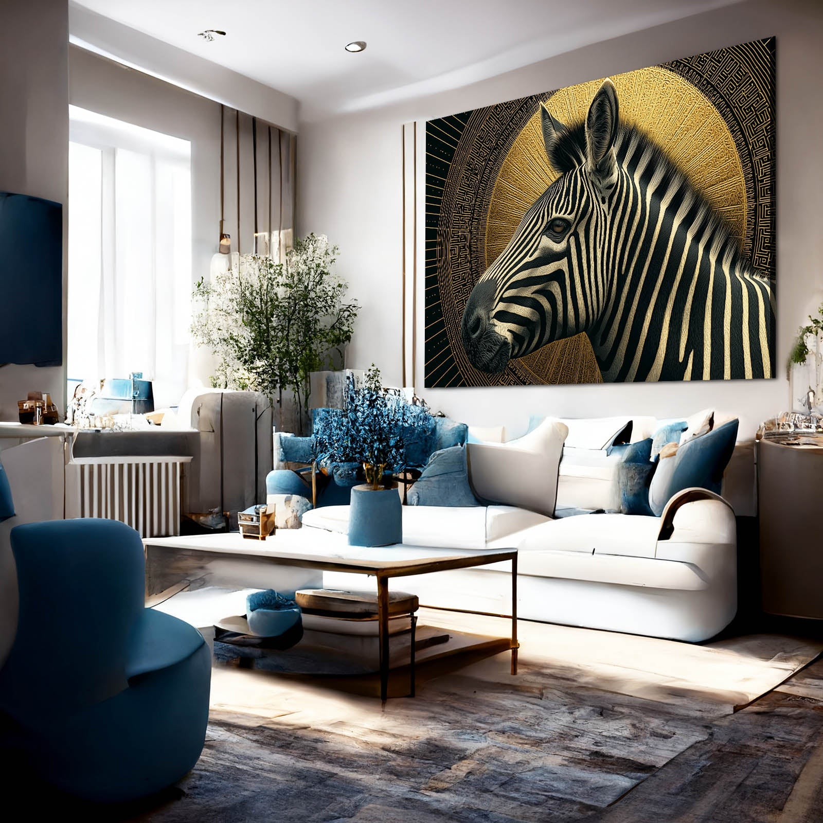Gold Zebra Canvas Art – styled in a furnished interior