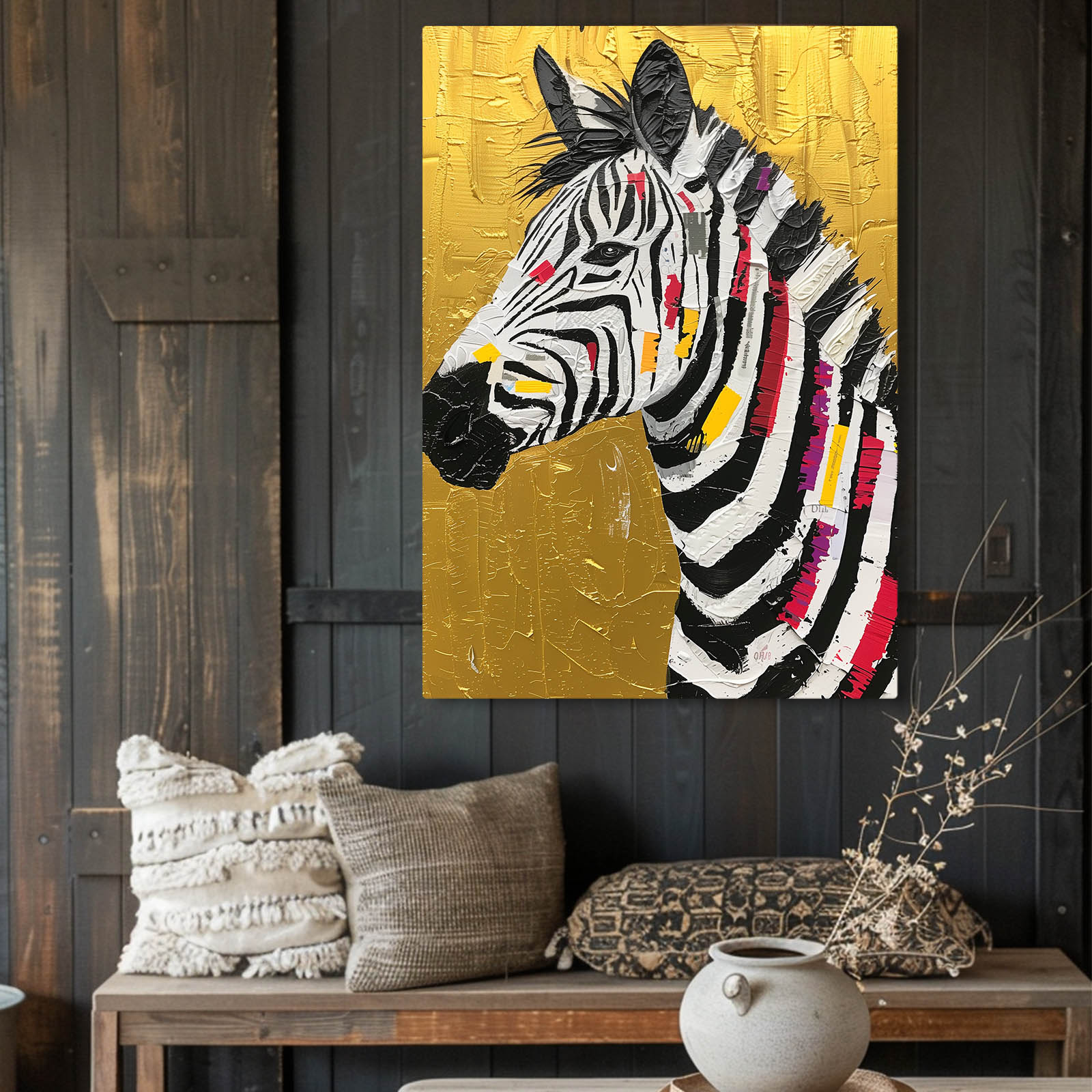 Gold Zebra Canvas – styled in a furnished interior