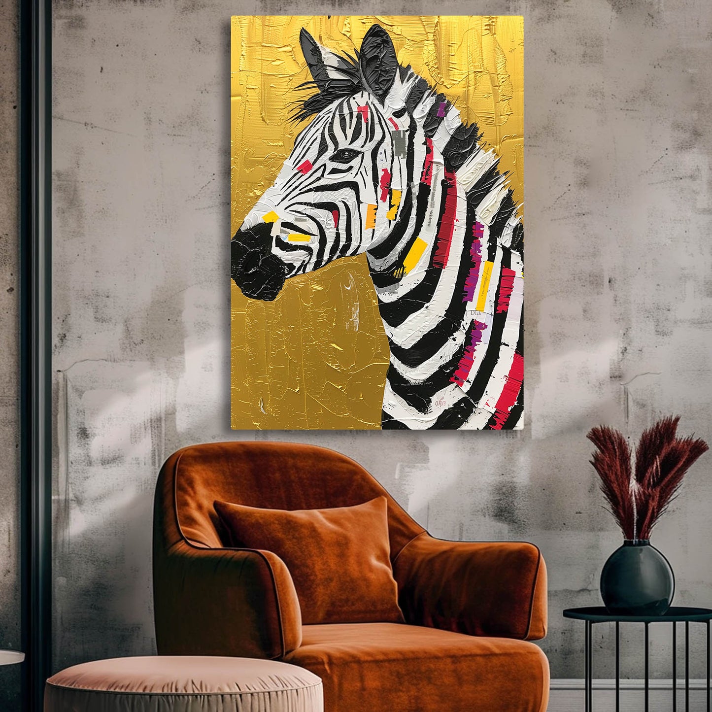 Gold Zebra Canvas – styled in a furnished interior