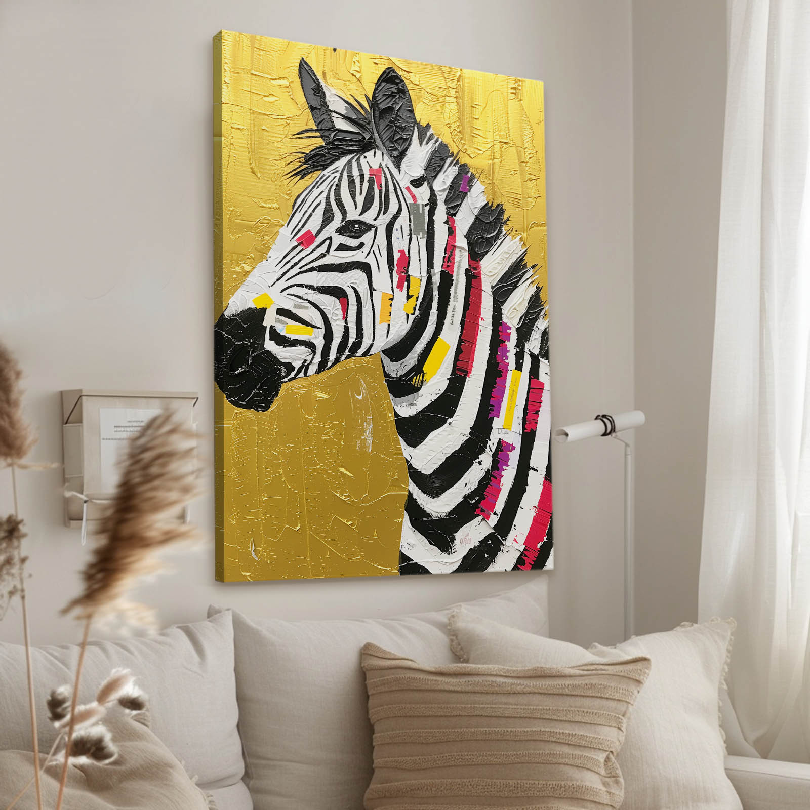 Gold Zebra Canvas – styled in a furnished interior
