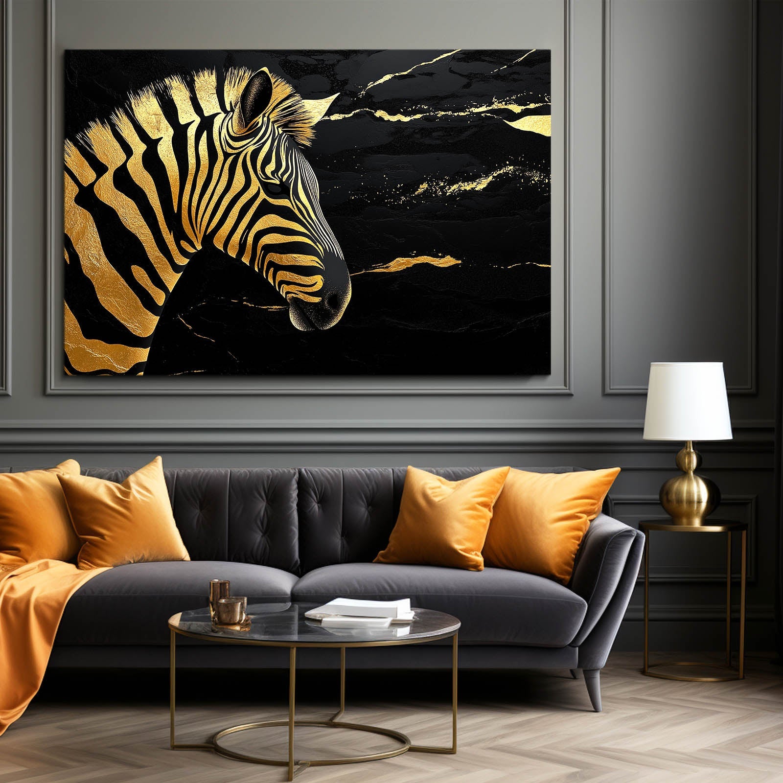 Gold Zebra Prints – styled in a furnished interior