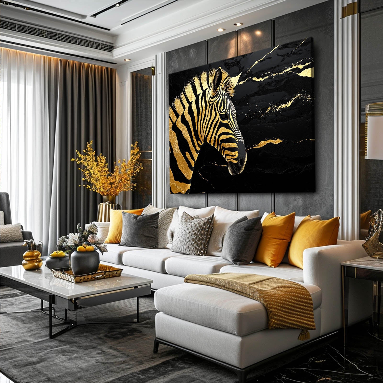 Gold Zebra Prints – styled in a furnished interior