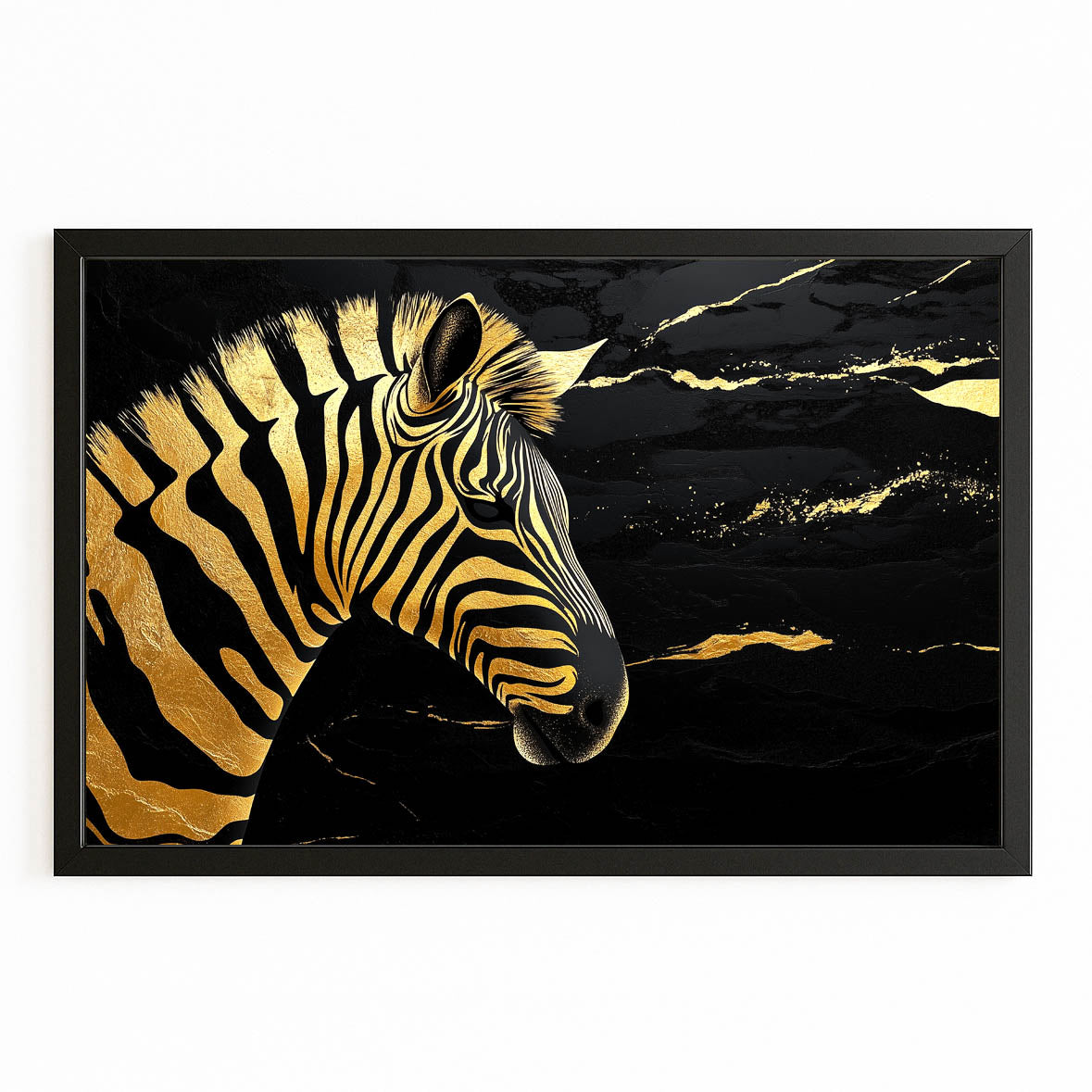Gold Zebra Prints – with Premium Black frame on white background