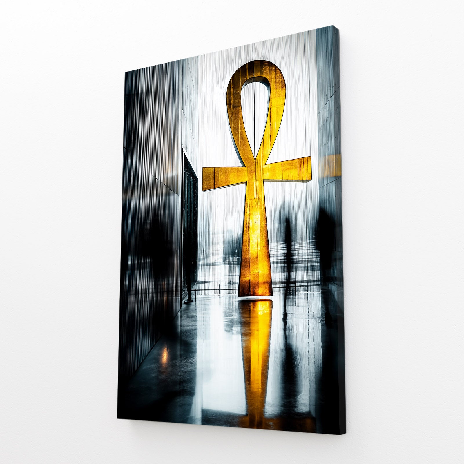 Golden Ankh Reflection Egyptian Art – angled canvas view on white background