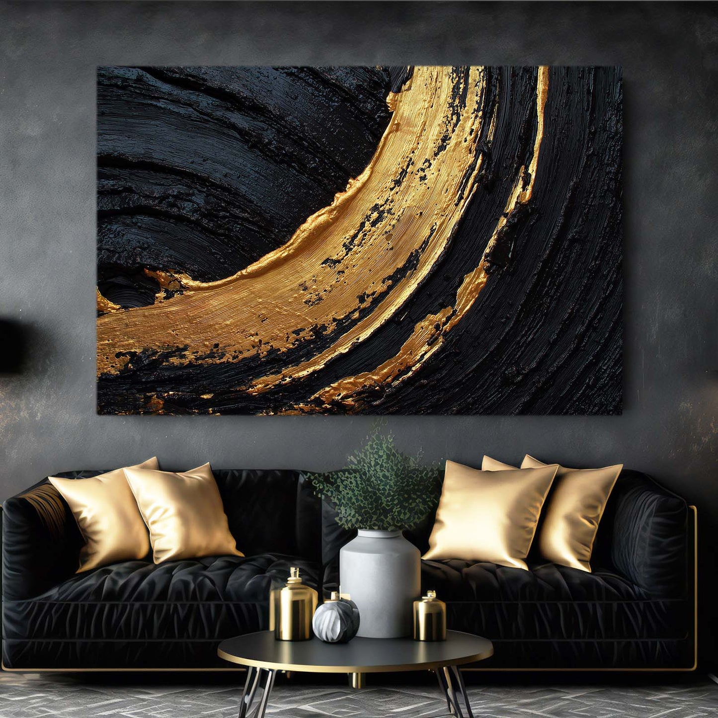 Golden Arc Sweep Wall Decor – styled in a furnished interior